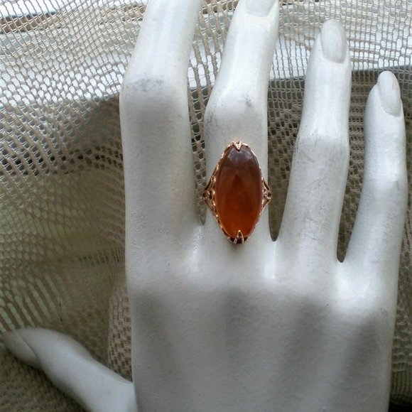 Russian USSR Original 14K 583 Rose Pink Gold Baltic Honey Amber Cocktail Ring - Picture 9 of 10